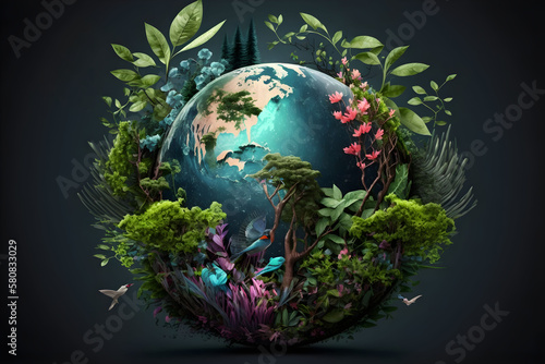 World environment and earth day concept with globe, nature and eco friendly environment. Ai generated.