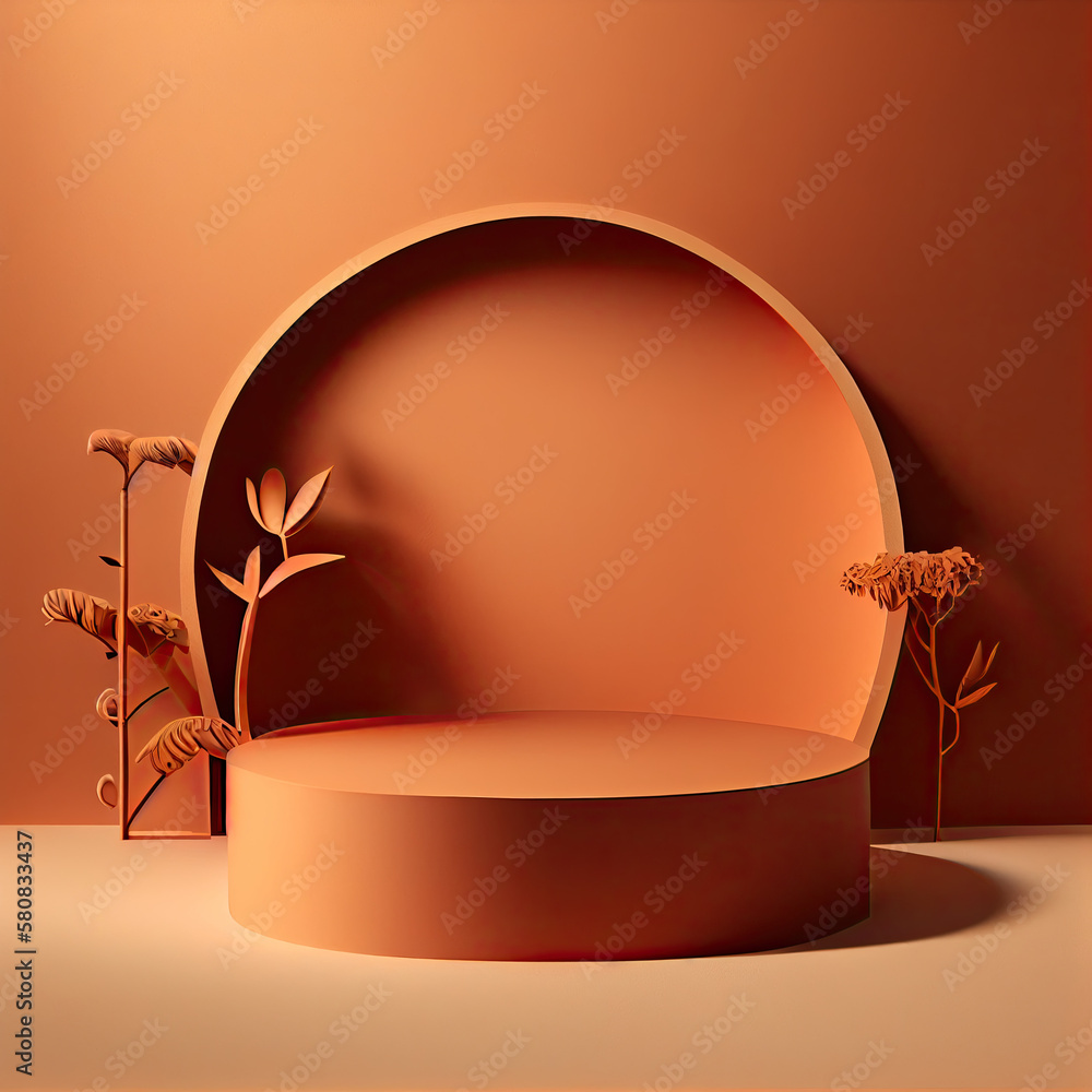 3D background, 3D empty pastel brown podium display generative IA 3D background, 3D empty pastel brown podium display generative IA