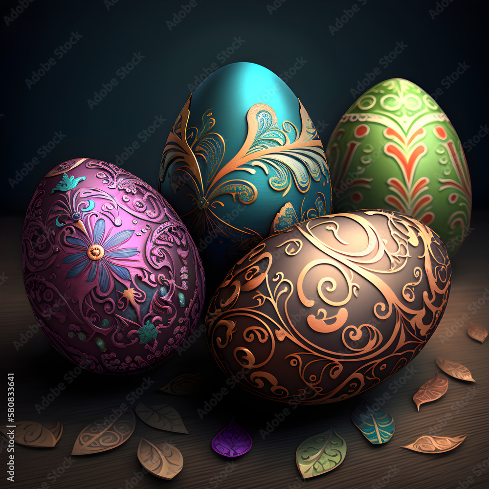Charming Easter eggs of the future in trendy colors. Illustration of Stylish Easter Eggs, futuristic. Design element. Greeting post card, holiday banner. Happy Easter decoration concept. Generative AI Charming Easter eggs of the future in trendy colors. Illustration of Stylish Easter Eggs, futuristic. Design element. Greeting post card, holiday banner. Happy Easter decoration concept. Generative AI