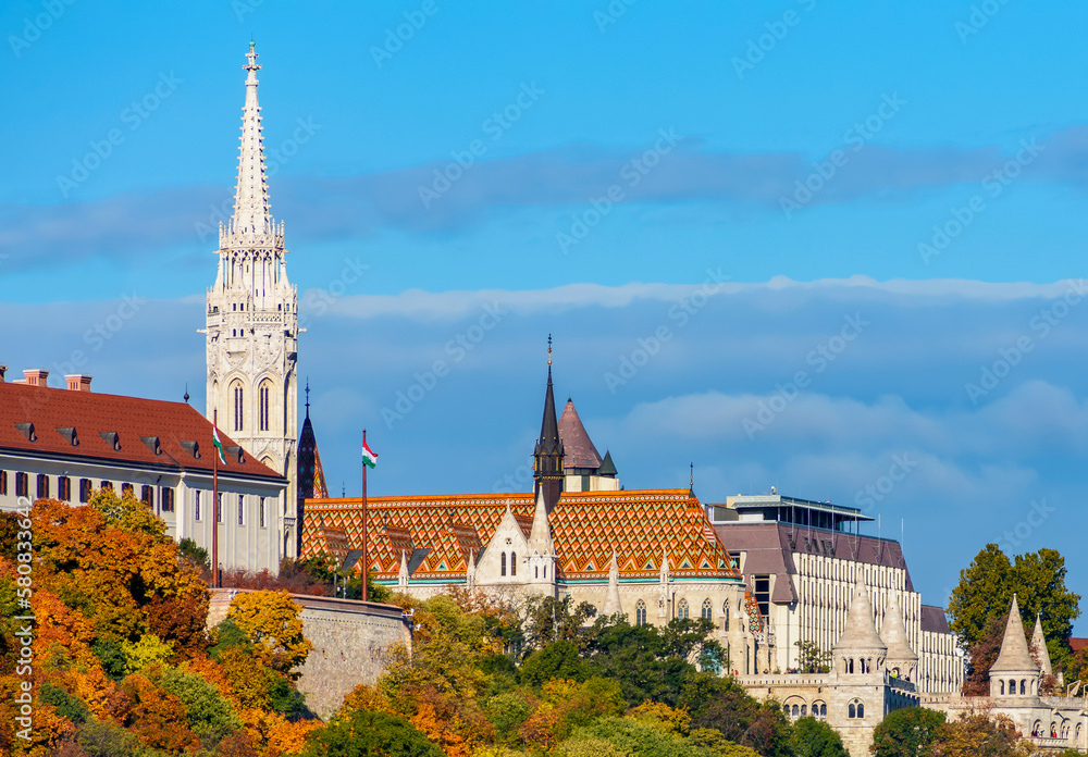 Fisherman bastion and Matthias church on Castle hill in autumn, Budapest, Hungary