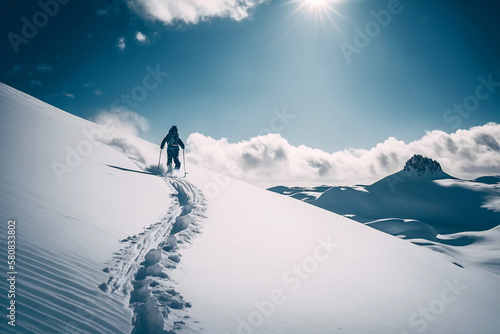 man skiing on snow under a clean Blue Sky
