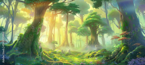 Fantasy spring forest scene illustration © JW Studio