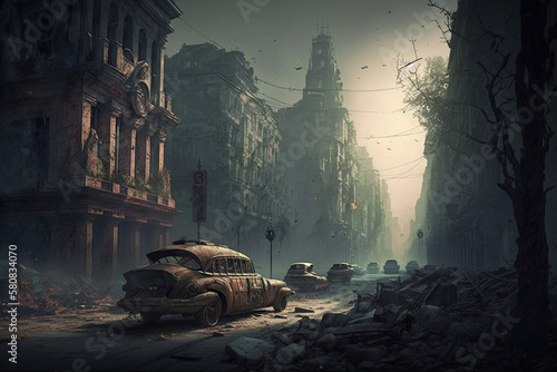  bandoned city after World War. ,generative artificial intelligence photo