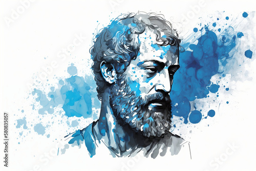 Aristotle modern watercolor-style portrait in blue colors photo