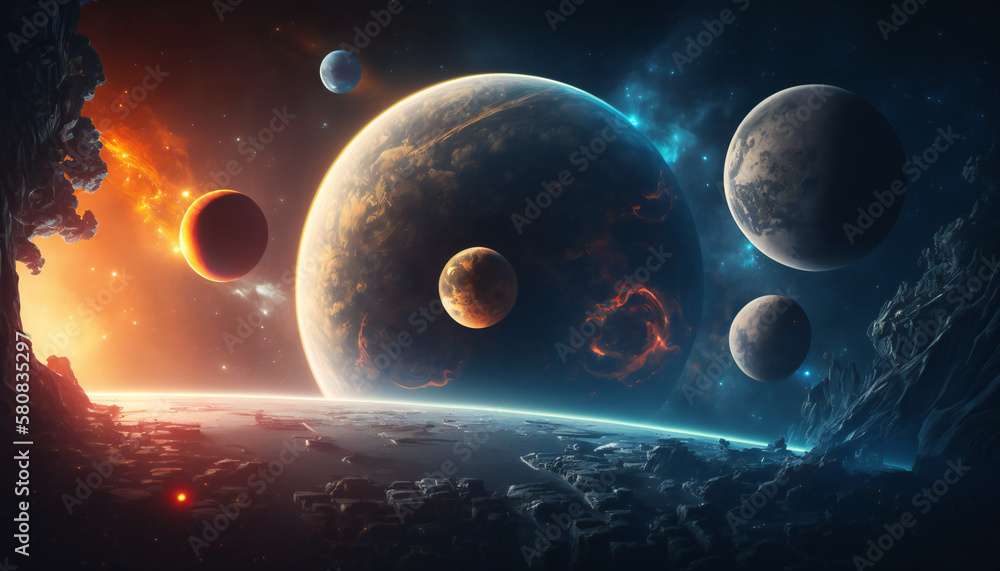 Solar system in space - Space wallpaper - Generative AI Stock
