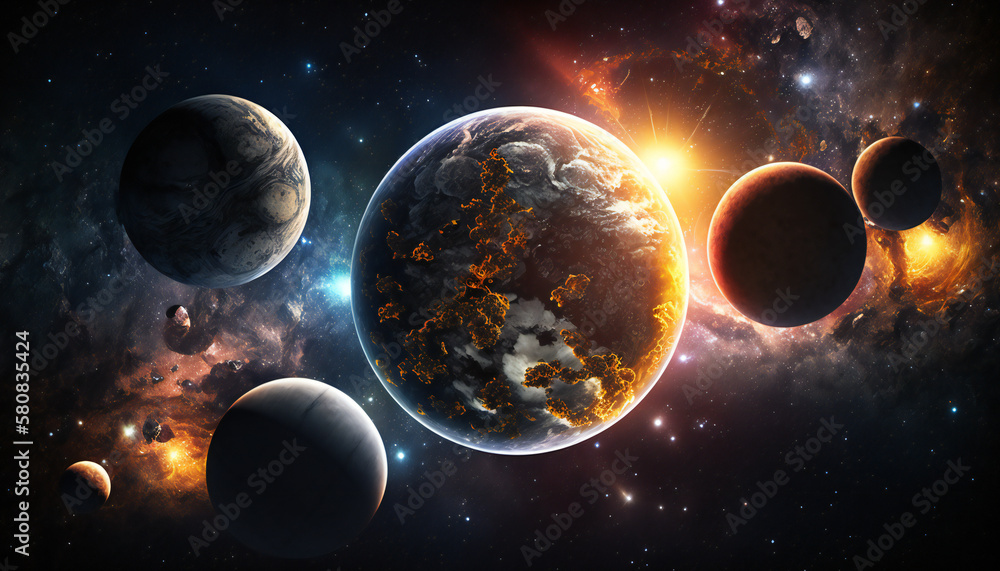 Solar system in space - Space wallpaper - Generative AI Stock