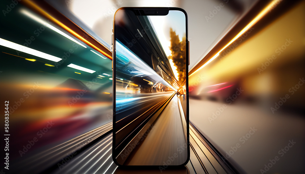 Fototapeta premium smartphone with speed traffic scene ,generative AI