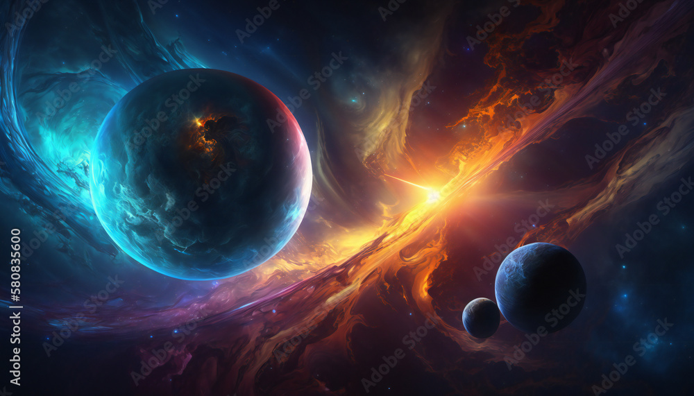 Solar system in space - Space wallpaper - Generative AI Stock