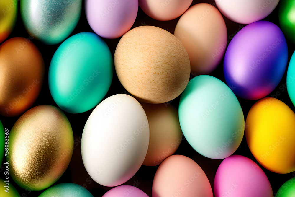 Many beautiful colorful bright Easter eggs. Painted eggs. Religious holiday, wallpaper, background. Generative AI Many beautiful colorful bright Easter eggs. Painted eggs. Religious holiday, wallpaper, background. Generative AI