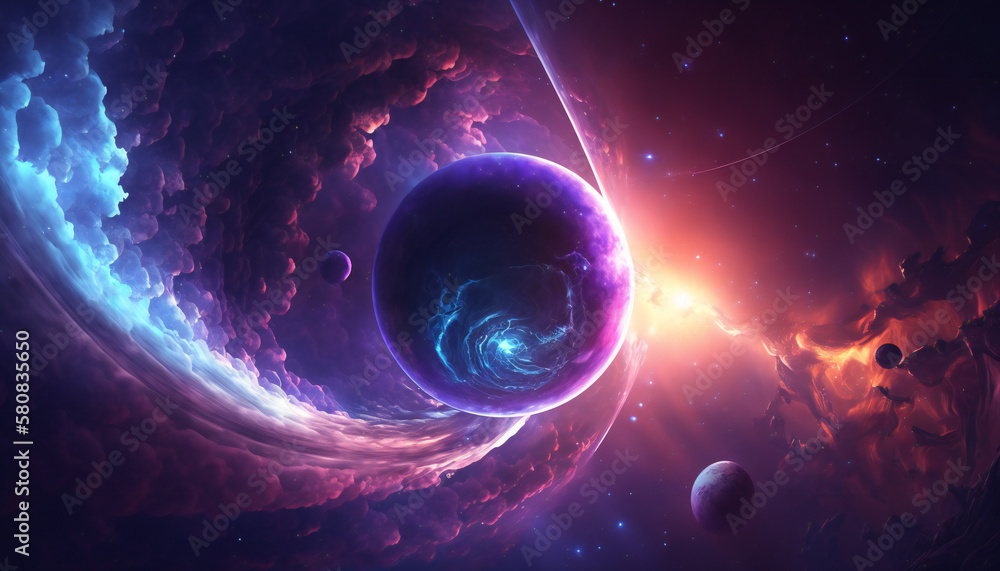 Solar system in space - Space wallpaper - Generative AI Stock