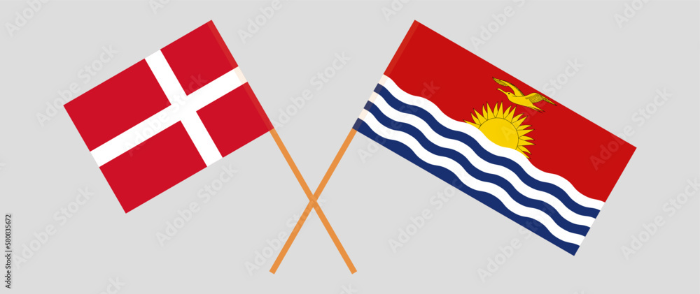 Crossed flags of Denmark and Kiribati. Official colors. Correct proportion