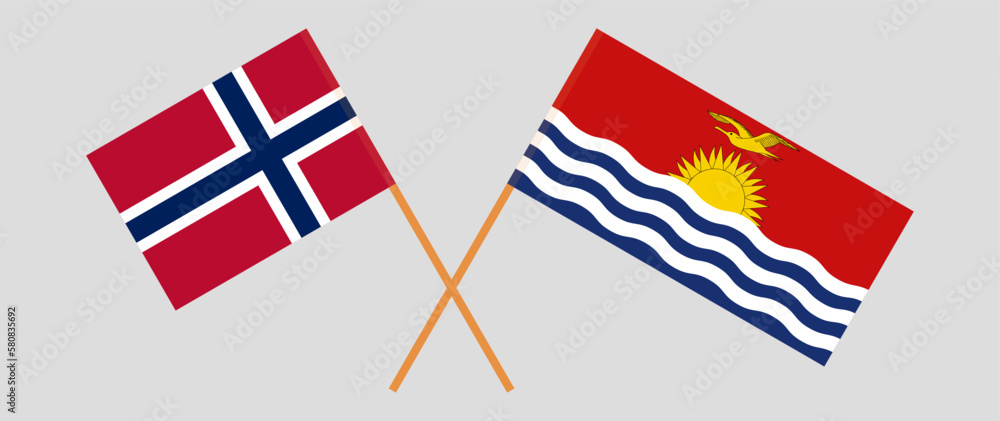 Crossed flags of Norway and Kiribati. Official colors. Correct proportion