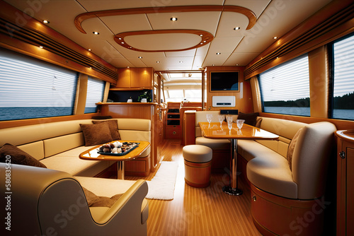 luxurious interior on a yacht. Generative AI © jr-art