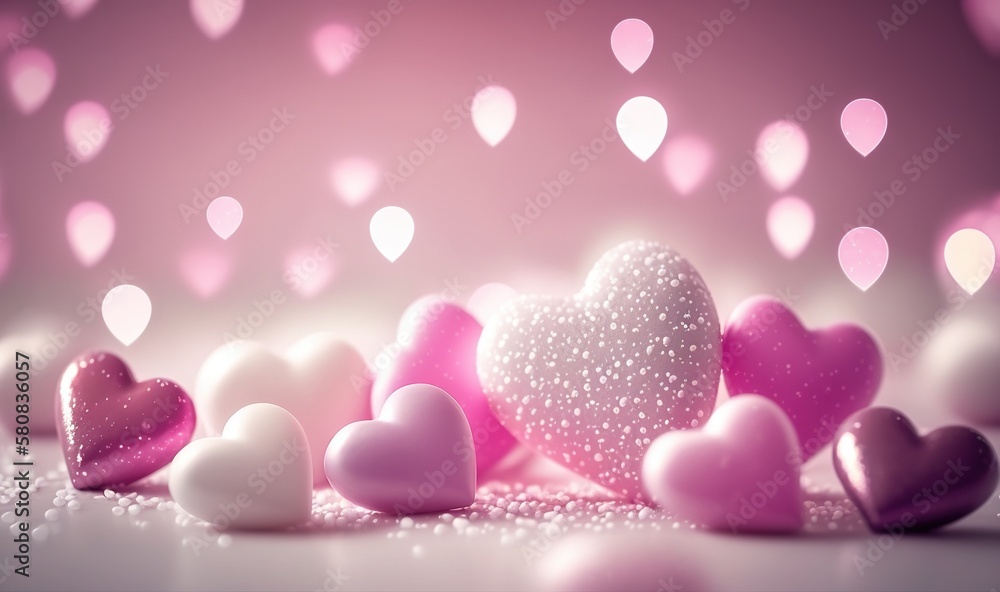 a bunch of hearts that are sitting on a table with some lights in the background and a pink background with hearts in the middle of the picture. generative ai a bunch of hearts that are sitting on a table with some lights in the background and a pink background with hearts in the middle of the picture. generative ai