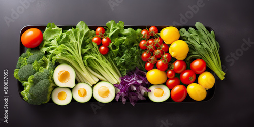 Food background with variety of fresh organic vegetables.
