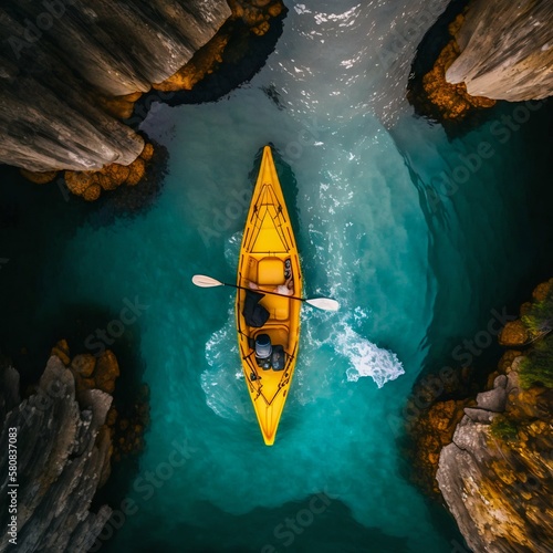 Kayak boat. Kayaking on a river. Generative AI © Scrudje