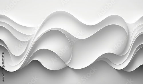  an abstract white background with wavy lines and curves in the form of a wave or mountain or mountain top, with a shadow on the bottom of the mountain. generative ai