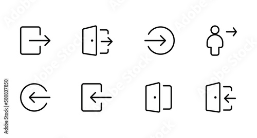 Login and logout icons. Set of sign out, Sign in vector icon. Open and close door symbol. Black exit and enter arrow, vector icon in trendy flat style