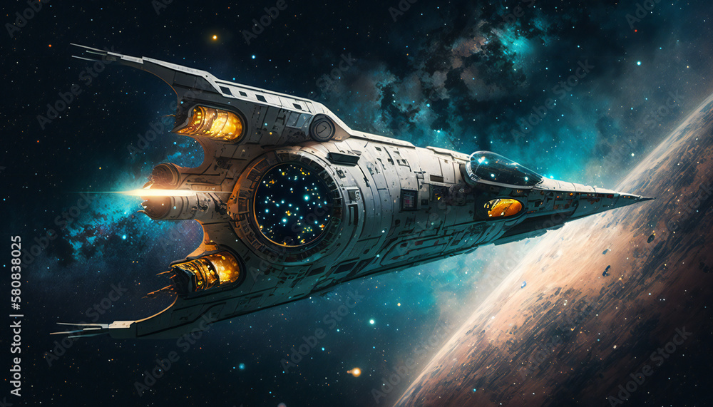 Obraz premium Spaceship in Outer space - Space wallpaper - Generative AI