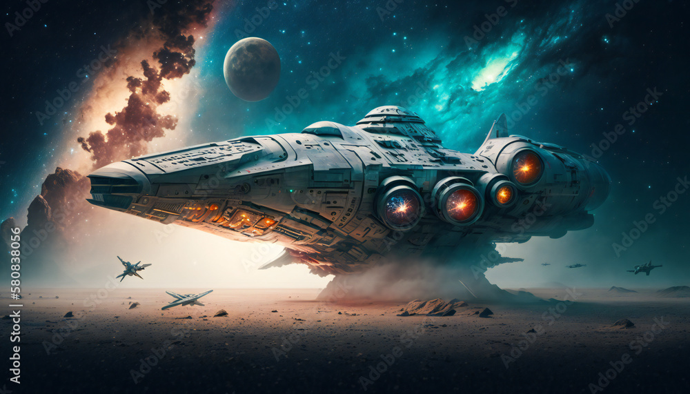 Obraz premium Spaceship in Outer space - Space wallpaper - Generative AI