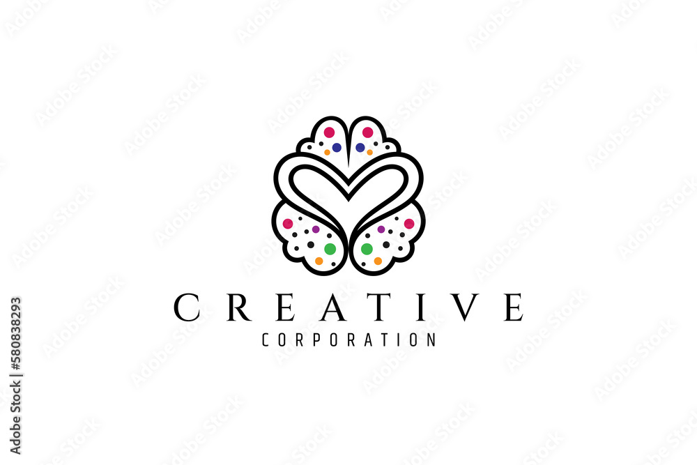 Vector logo on which abstract image of human brain is combined with heart shape. Vector logo on which abstract image of human brain is combined with heart shape.
