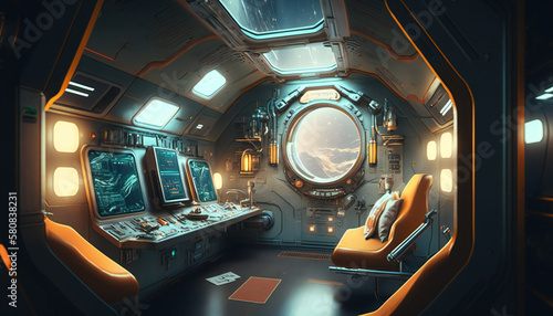 Spaceship interior with a view into space - Space wallpaper - Generative AI © The_AI_Revolution