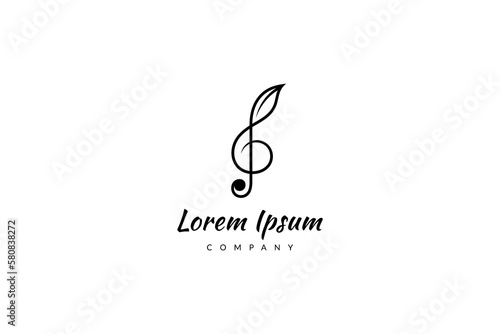 Logo design on which an abstract image of musical note combined with leaf.