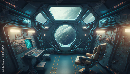 Spaceship interior with a view into space - Space wallpaper - Generative AI © The_AI_Revolution