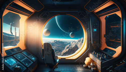 Space station with a view into space - Space wallpaper - Generative AI
