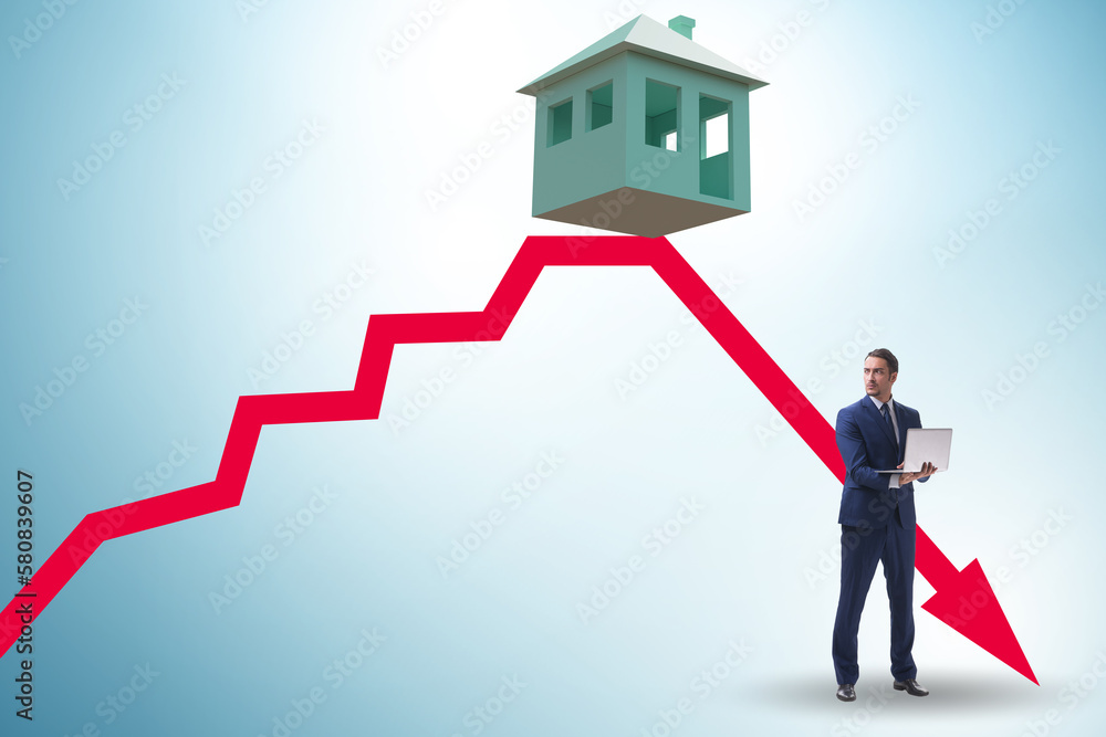 Concept of real estate price bubble bursting Concept of real estate price bubble bursting