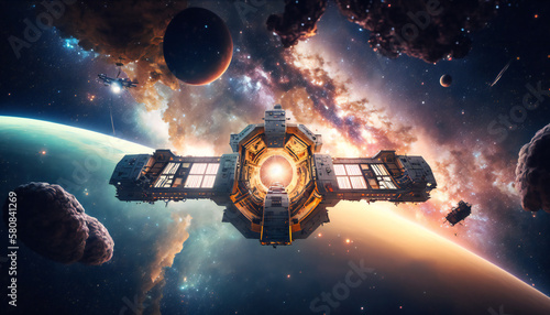 Space station in Outer space - Space wallpaper - Generative AI