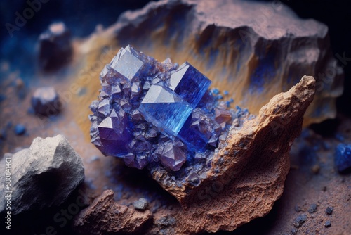 Gemstone in a quarry. Extraction of natural gems. AI generated, human enhanced.