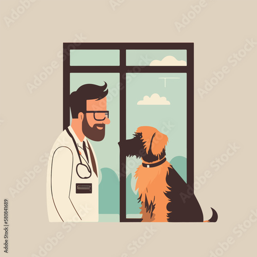 veterinary doctor examining a dog vector. Isolated.