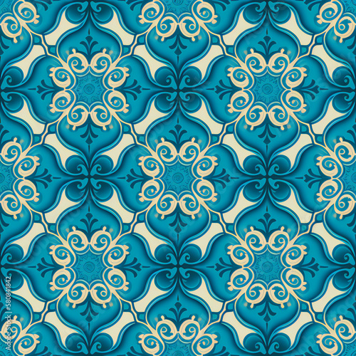 vintage seamless pattern with a blue color
