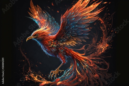 Image of Phoenix bird, rebirth concept, selective focus. AI generated
