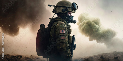 Forces between smoke and gas in battle field , generative artificial intelligence