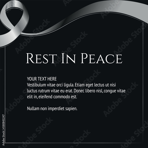 funeral card with gray ribbon over black