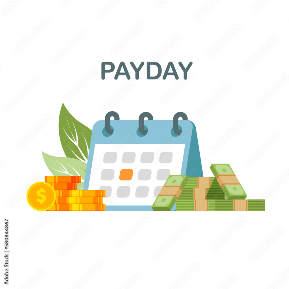 Payment date or payday concept. Financial bill calendar. Deadline. Vector illustration isolated on white background. - obrazy, fototapety, plakaty 