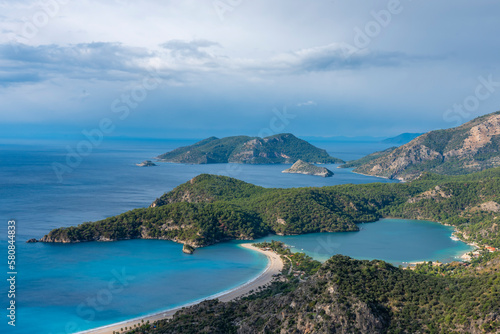 Panoromiv view of Oludeniz of Fethiye Mugla with beautiful sea and sky color