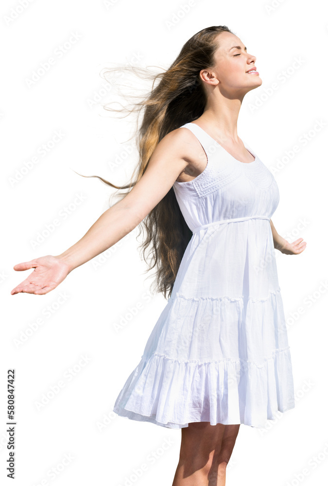 Young woman with long waving hair isolated on white Young woman with long waving hair isolated on white