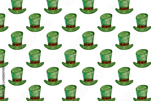 Seamless pattern from hand drawing green hats,St.Patrick's Day concept.