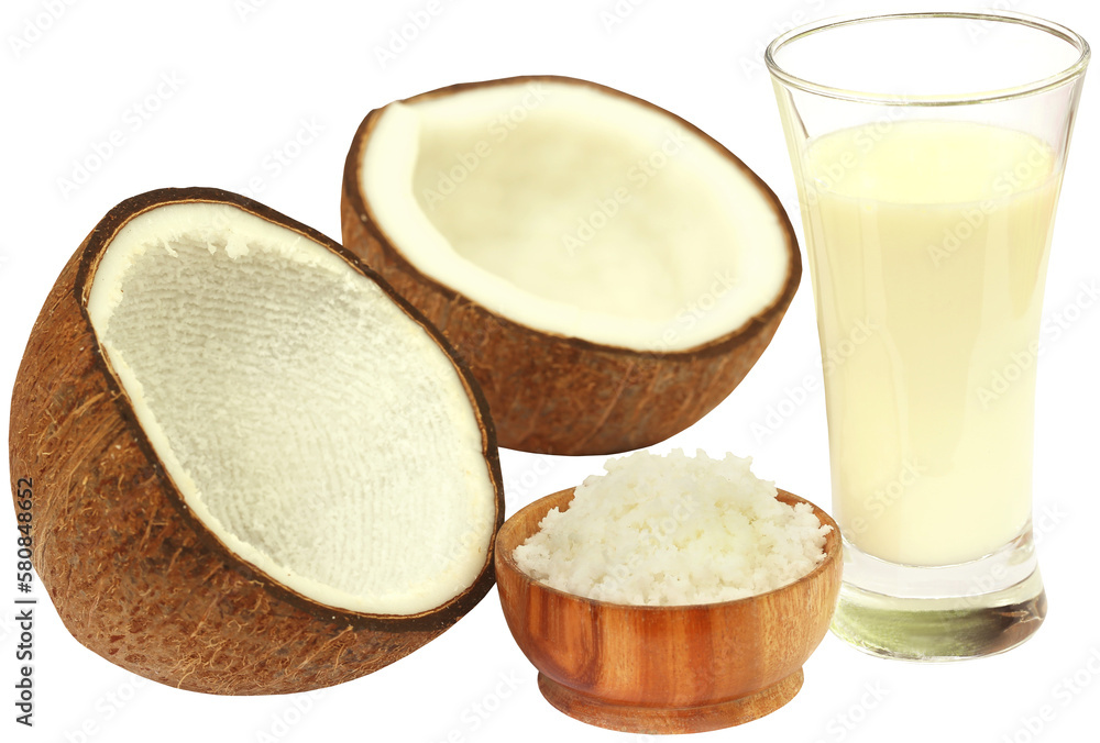 Fresh Coconut with milk in a glass Fresh Coconut with milk in a glass