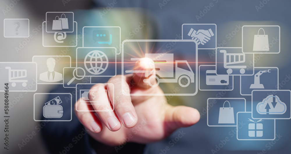 Online shopping and e-commerce concept. Hand of young business using smart phone with shopping cart icon, Online shopping and e-commerce concept. Hand of young business using smart phone with shopping cart icon,