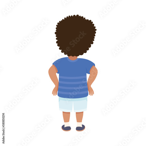 Little Boy in Blue Sweatshirt Standing Turned His Back Looking at Something Vector Illustration