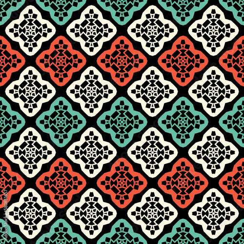 Seamless pattern with bright ethnic geometric ornament.