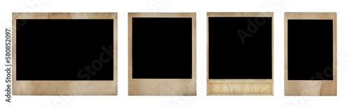 collection of vintage polaroid photo frames on transparent background
