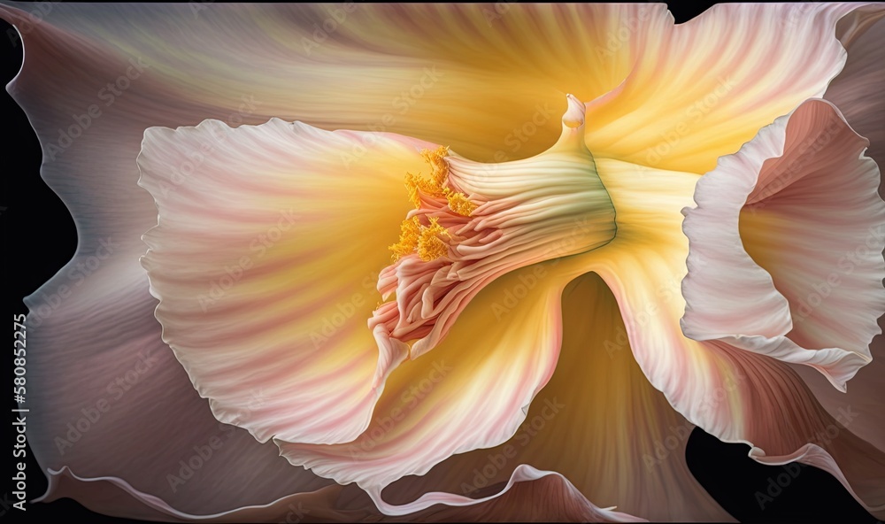 a pink and yellow flower on a black background with a black background. generative ai a pink and yellow flower on a black background with a black background. generative ai