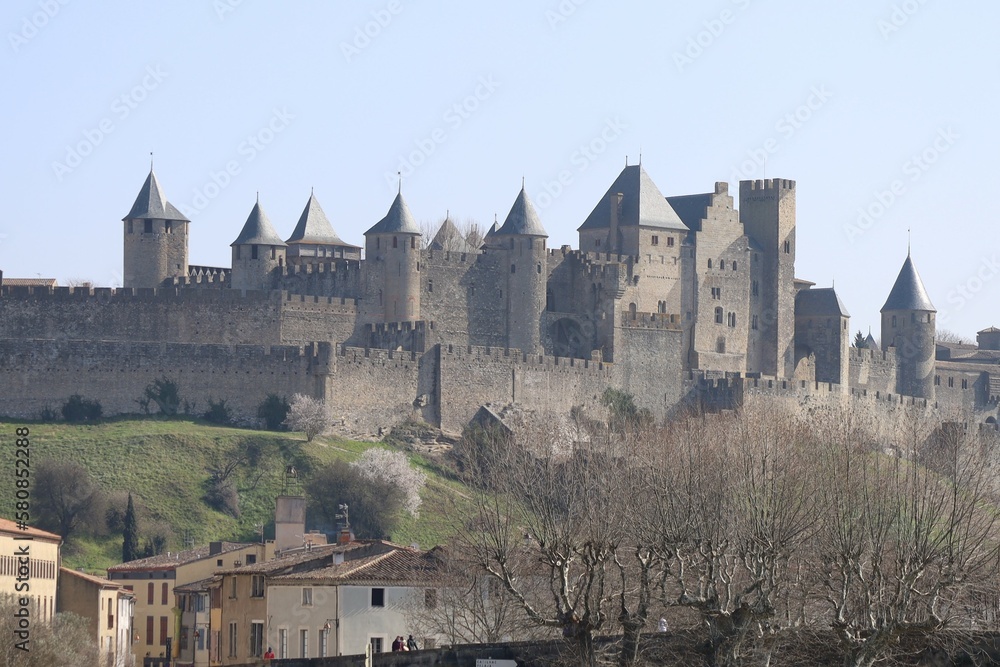 Vue d'ensemble de la cité médiévale, ville de Carcassonne, département de l'Aude, France