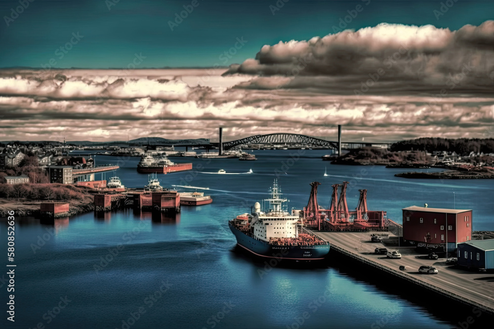 port of stavanger seen from hundvg towards Stavanger City , generative artificial intelligence 