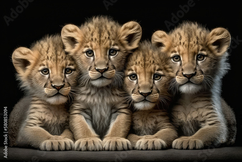Four Adorable Loin Kittens iIllustration, This delightful Illustration captures the playful and charming personalities of four Loin Kittens. © Int-Art-Designs